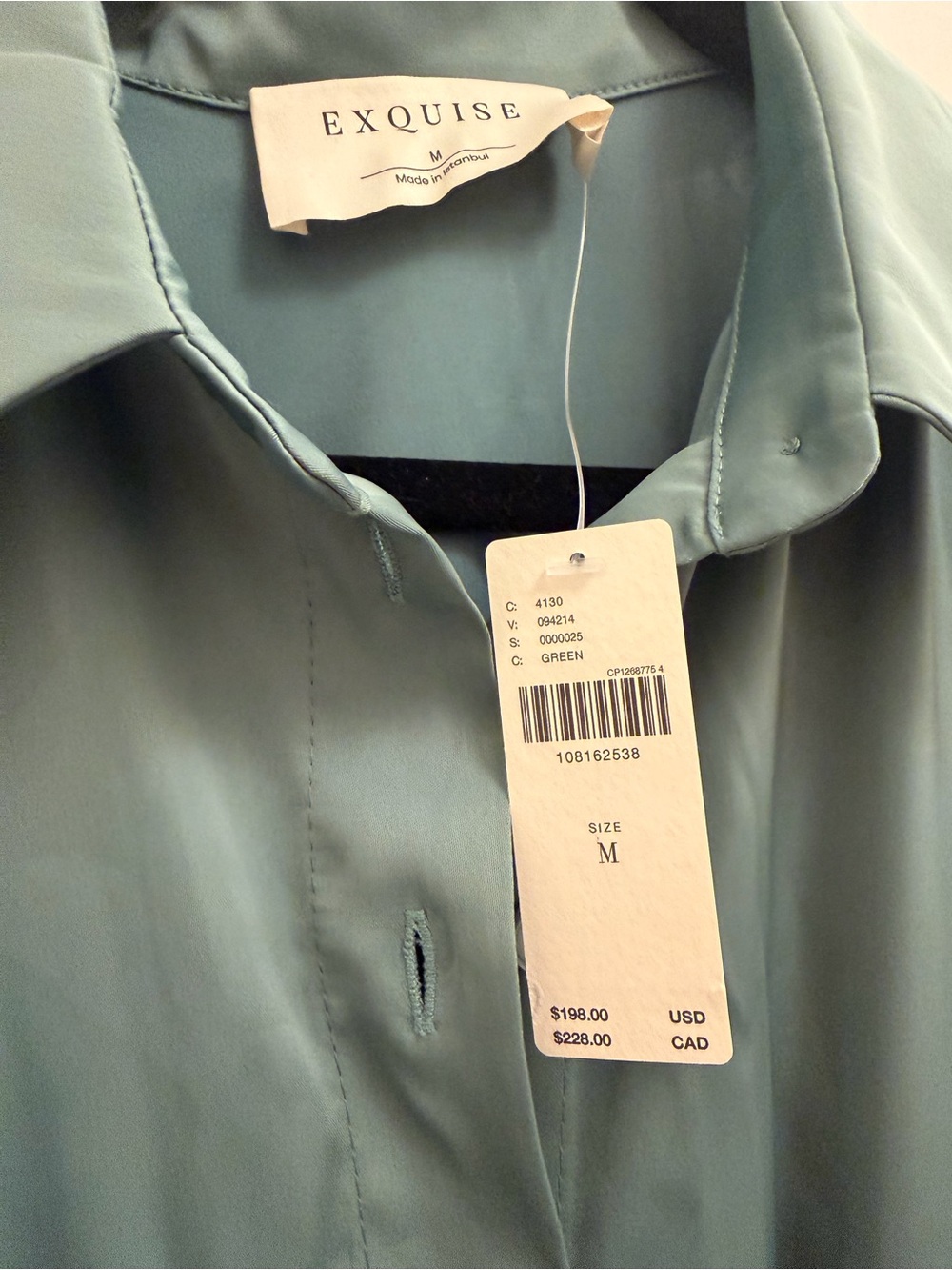 Anthropologie The Tobie Long Sleeve Satin Mini Shirt Dress by Exquise in sage - Picture 5 of 5